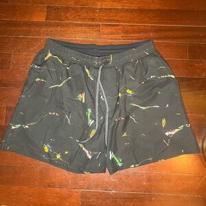 Lululemon Men's Swim Trunks 5" Inseam Black with colorful accents.